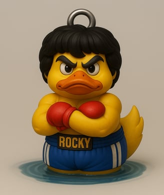 Rocky duck, a rubber ducky with a boxing glove on it