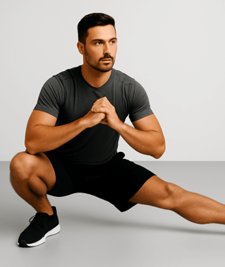 a man in a black shirt and black shorts