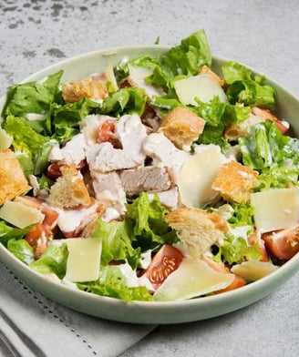 non veg salad, ceaser chicken salad, latives, feta cheese, bowl, healthy bowl