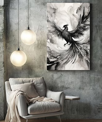 Black and white printable wall art, phoenix bird