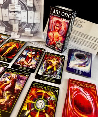 Divination Psychic tarot card readings with the I Am One tarot deck 78 Tarot Cards Text Spiral Map