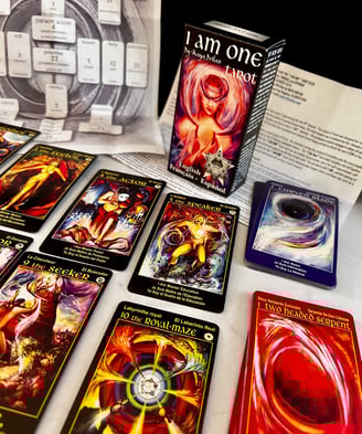 Divination Psychic tarot card readings with the I Am One tarot deck 78 Tarot Cards Text Spiral Map