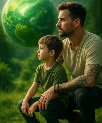 padre e hijo mirando un mundo mejor