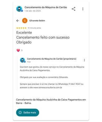 Cancelamento da Maquina Azulzinha da Caixa Pagamentos em Barra Bahia