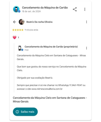 Cancelamento da Maquina Cielo em Santana de Cataguases Minas Gerais