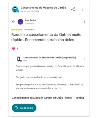 Cancelamento da Maquina Getnet em Joao Pessoa Paraiba