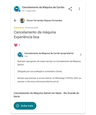 Cancelamento da Maquina Getnet em Natal Rio Grande do Norte