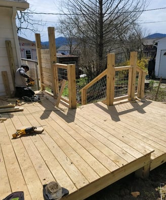 Newly constructed porch for a home in Burke County, North Carolina. Construction included decking