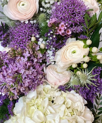 fleurs de saison printemps lila renoncules ail chardons wax