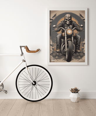 Decoração Estilizada com Quadro de Motociclista Harley: Para um escritório com personalidade.