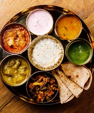 a plate with a variety of different types of Indian food