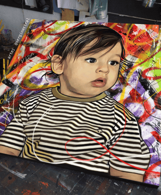 Rosto de uma criança em arte Pop-Art.