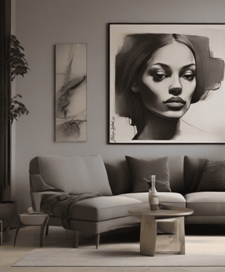 Quadro na parede da sala com decoração moderna e vibrante, adicionando um toque de art contemporânea
