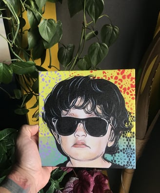 Quadro pop-art de filho, refletindo sua personalidade vibrante e cheia de energia
