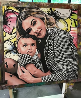Quadro de mãe e filha, pop-art