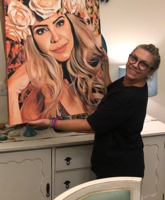 Artista plástico Sérgio Astral, pintando um quadro