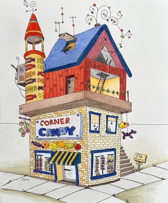 Whimsical corner candy shop