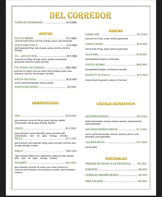 Menú Restaurante del Corredor La Tebaida Quindío