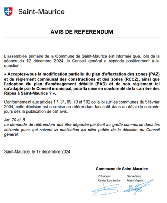 Carrière St-Maurice - Référendum