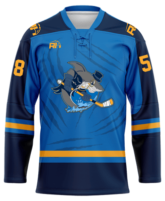 Custom ice hockey jersey #7 front – Dark Navy/Blue sublimation on top polyester fabric | Realm Hawk