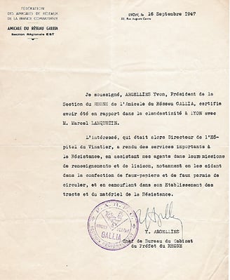 attestation resistance reseau gallia 1947 M Lanquetin