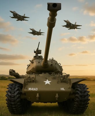 Tanque Walker Bulldog a control remoto con aviones de fondo