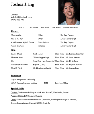 joshua jiang acting resume