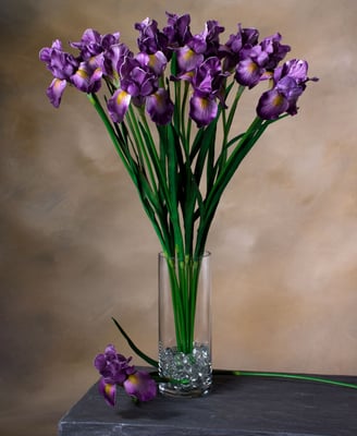 purple faux flowers in a vase