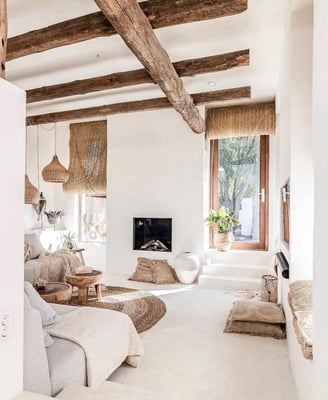 Biophilic interior using wood and natural clay renders Rhodes Greece