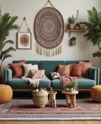Boho style home space with nice decor accents