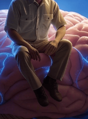 Homme assis sur un cerveau pour la journée mondiale de la propriété intellectuelle