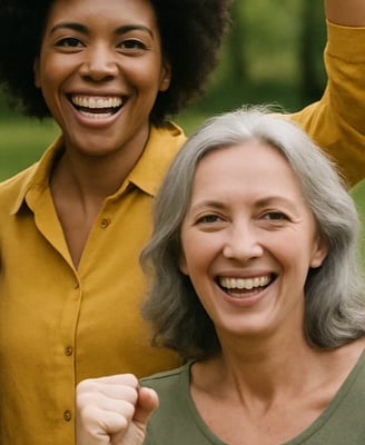 Deux femmes, poing Levé, pour la journée internationale des droits des femmes.