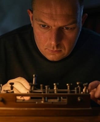 Homme qui envoie un message en morse pour la journée mondiale du code morse
