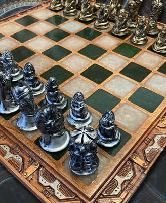 Bio Mech Steampunk Chess Set we made in 2024