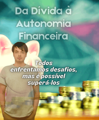 Um jovem em frente a um cofre porquinho e pilhas de moedas: poupança e investimento