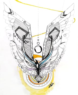 illustration au feutre fin semi abstraite pouvant inspirer un oiseau prenant son envol
