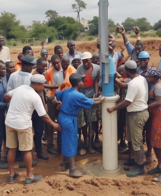 african and kenya people successfully drilling a water borehole