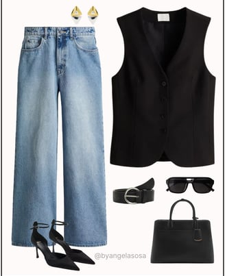 Outfit casual elegante con jeans y chaleco negro