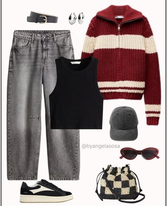 Outfit urbano con suéter y mom jeans