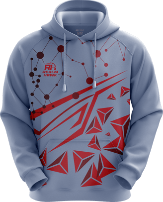Sports hoodie 3D mockup #7 front–Light Blue Grey sublimation on premium polyester fabric| Realm Hawk