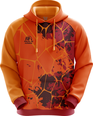 Sports hoodie 3D mockup #5 front – Orange/Yellow sublimation on premium polyester fabric |Realm Hawk