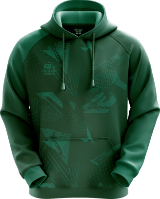 Sports hoodie 3D mockup #1 front – Green Mix sublimation on performance polyester fabric |Realm Hawk