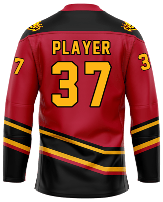 Custom ice hockey jersey #5 back – Red/Black sublimation on premium polyester fabric | Realm Hawk