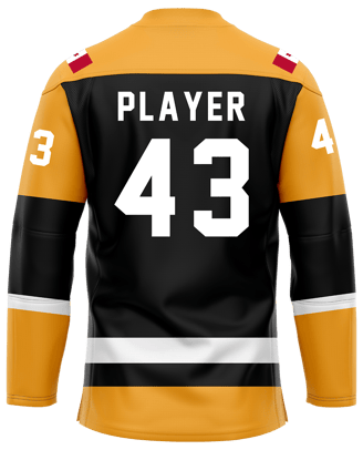 Custom ice hockey jersey #6 back – Yellow/Black sublimation on top polyester fabric | Realm Hawk