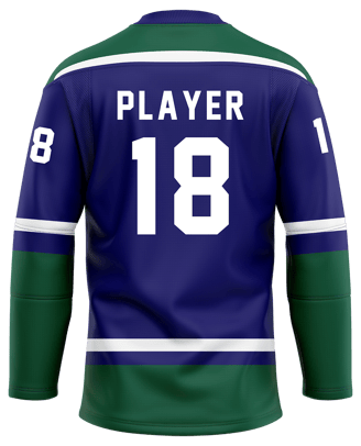 Custom ice hockey jersey #3 back – Blue/Green sublimation on wicking polyester fabric | Realm Hawk