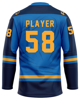 Custom ice hockey jersey #7 back – Dark Navy/Blue sublimation on top polyester fabric | Realm Hawk