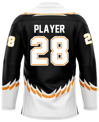Custom ice hockey jersey #4 back – Black/Off White sublimation on top polyester fabric | Realm Hawk