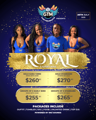 Pricing and dates for Royal T-Shirt Mas (available through 'View Packages' link)
