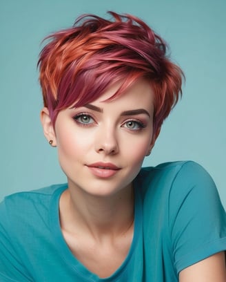 Retrato de mulher com corte de cabelo Pixie e acessório de cabelo.