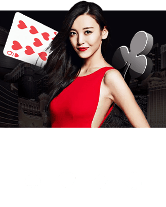 a woman in a red dress holding a card game royal win